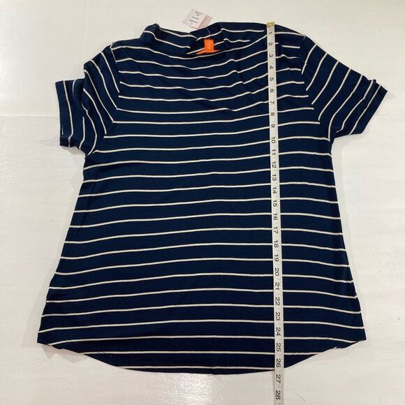 Joe Fresh Cowl Neck Top Women’s L Blue Striped Casual Short Sleeve Stretch Shirt - Picture 7 of 7